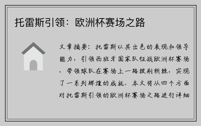 托雷斯引领：欧洲杯赛场之路